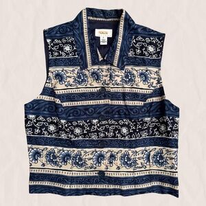 Vintage Floral Vest Navy & Cream Small Talbots